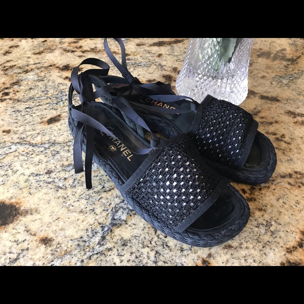 Authentic CHANEL ankle wrap sandals.